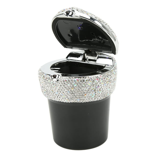 Bling Bling Car Ashtray, Auto Holder Multifunctional Smokeless -Studded Flame Retardant For Vehicle Black,White,Red