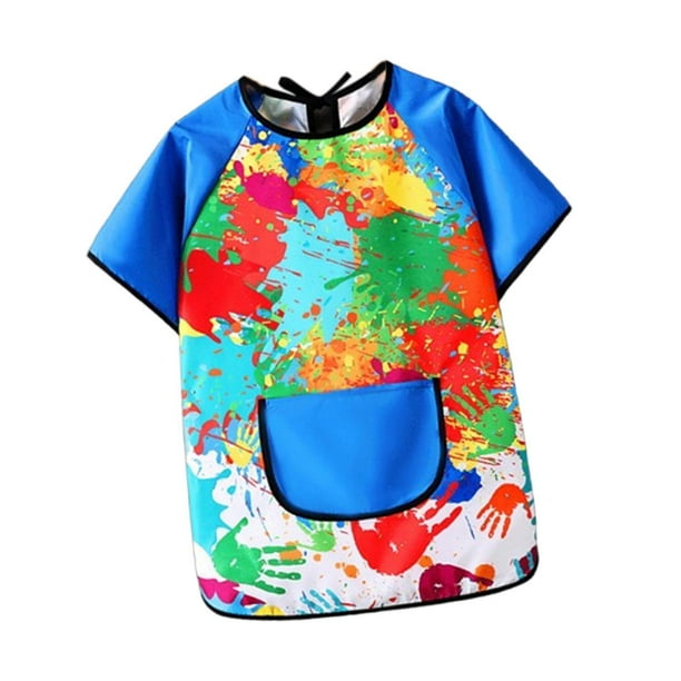 ALTROS DE ARTES DE NIÑOS Niños Art Smock Soft Baby Feeding Bib Multipurpose con bolsillos impermeables para niñas Cocina a mano para niños Azul