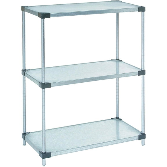 Nexel Galvanized Steel, 3 Tier, Solid Shelving Starter Unit, 48"Wx24"Dx34"H