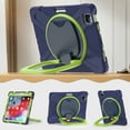 thumbnail image 4 of ELEHOLD Rugged Case for iPad Air 11 inch 2024/iPad Air 4th/5th Gen/iPad Pro 11" 2020/2021/2020/2018,Shockproof Silicone Case with 360° Rotation Kickstand Handle Grip Heavy Duty Cover,Navy+Green, 4 of 6