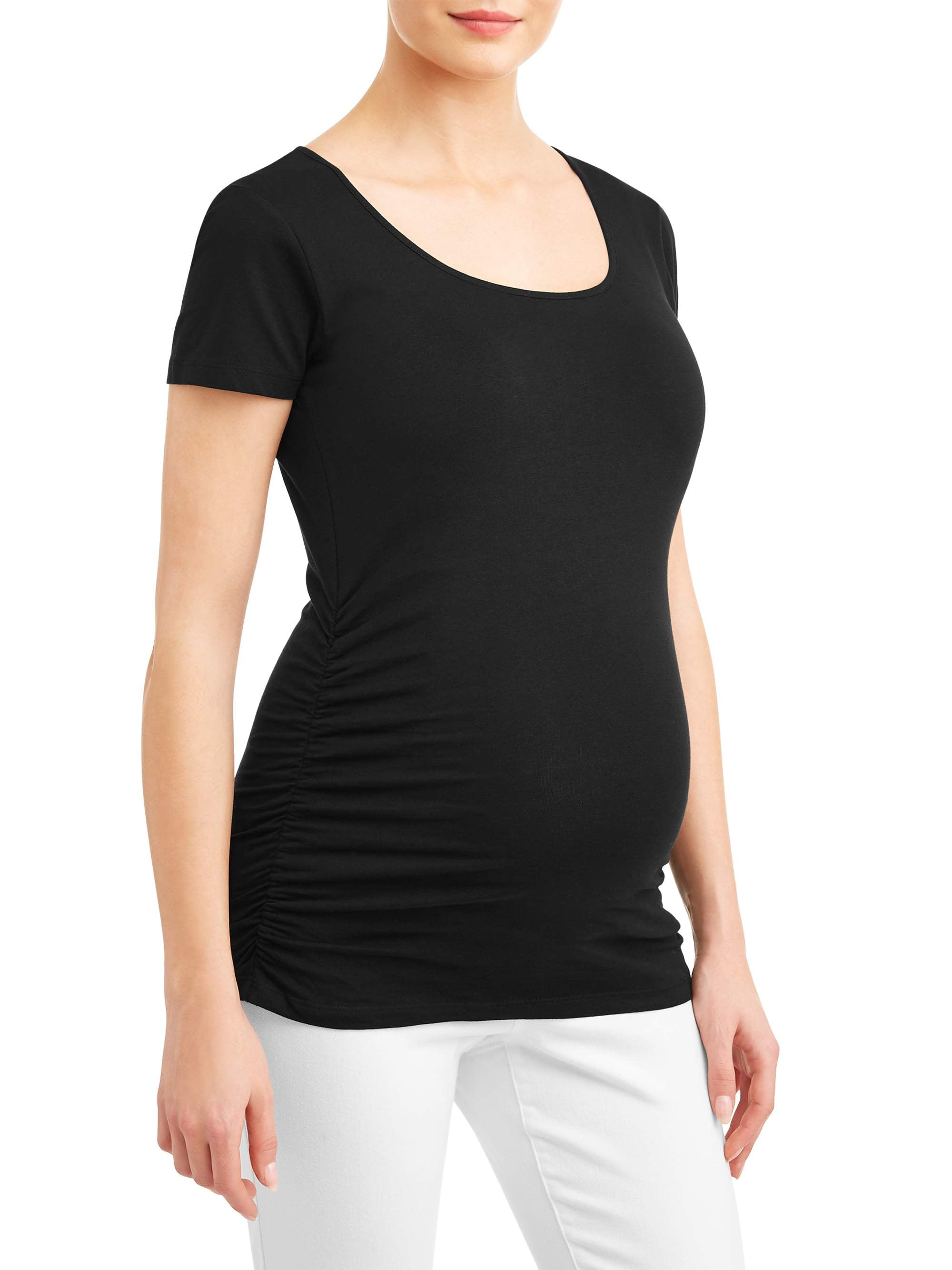Women Lady Side Ruched Autumn Maternity Scoopneck T Shirt Top Pregnancy Clothes 