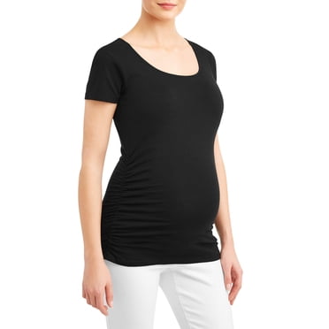 Oh! Mamma Maternity Short Sleeve Tee With Flattering Side Ruching, Single & Multi Packs - Available in Plus Sizes