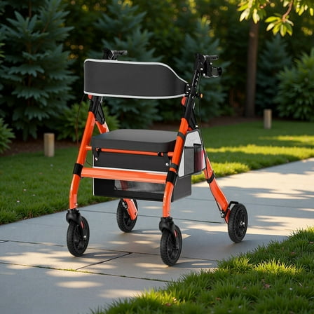 450LB Heavy-Duty Rollator Walker - 8"All-Terrain Wheels, 6-Adjust 18" Seat & 3-Second Fold for Seniors