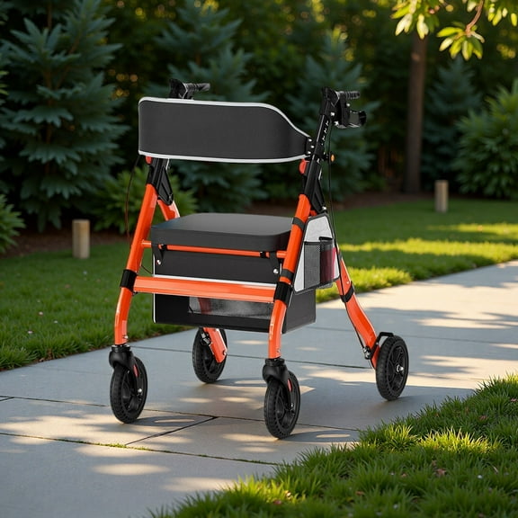 450LB Heavy-Duty Rollator Walker - 8"All-Terrain Wheels, 6-Adjust 18" Seat & 3-Second Fold for Seniors