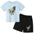 thumbnail image 2 of 2024 Nuevo traje de camiseta con estampado de grafiti para niños, diseño de dinosaurio, camiseta estampada + pantalones cortos, 2 piezas, conjunto de moda para niños y niñas, 2 of 5