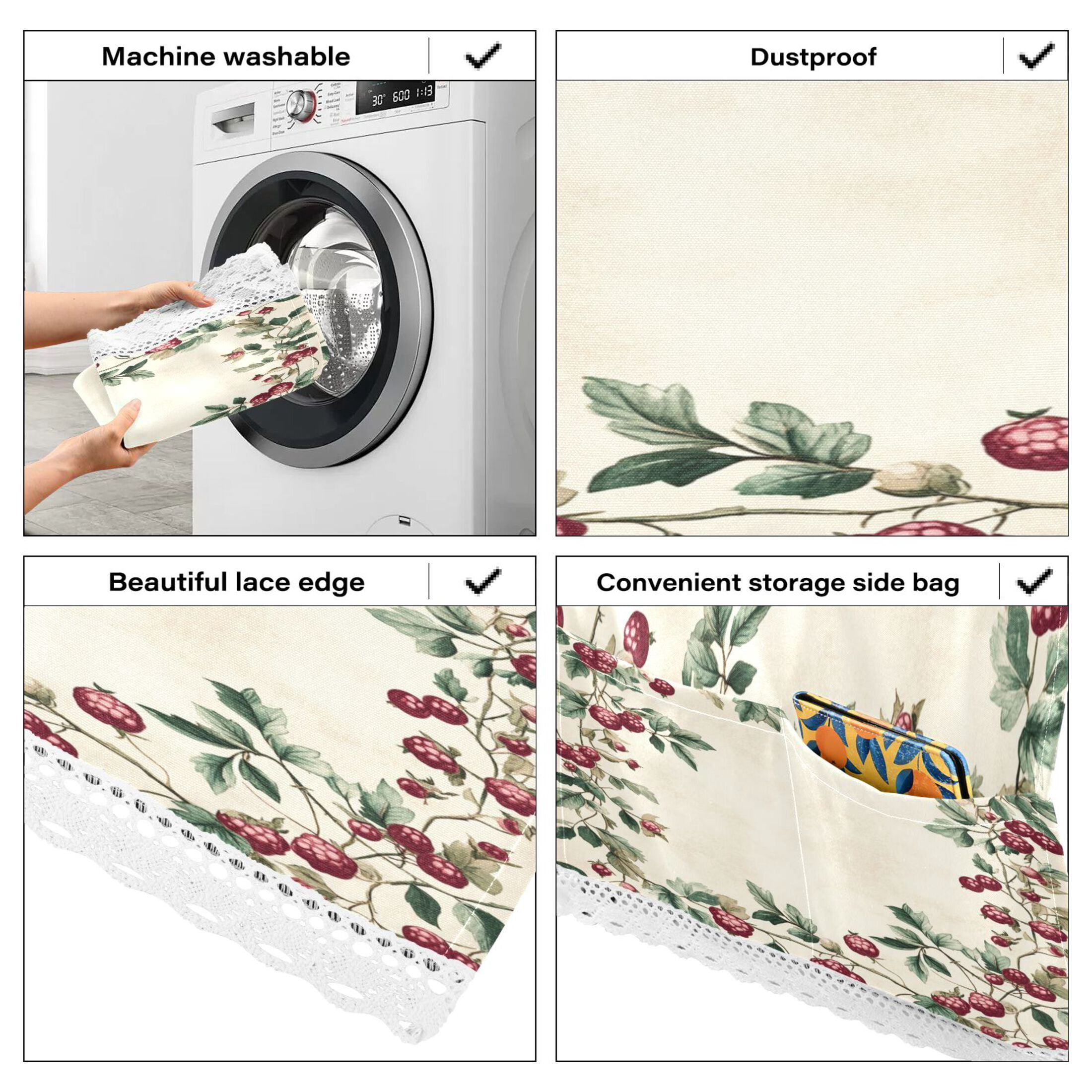 Mulberry PatternWasher and Dryer Covers Dust-Proof and Oil Resistant Fridge Cover with 4 Storage Pockets Washing Machine Top Cover for Laundry Kitchen Home 51.2 x 22 In