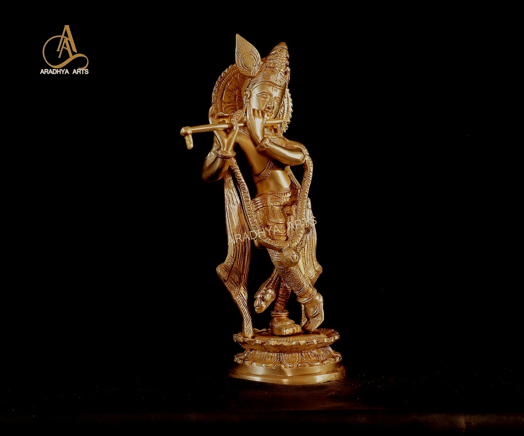 Aradhya Art Flute Playing Krishan made in Brass Height  28 CM for Temple  Home Décor office and Gifts