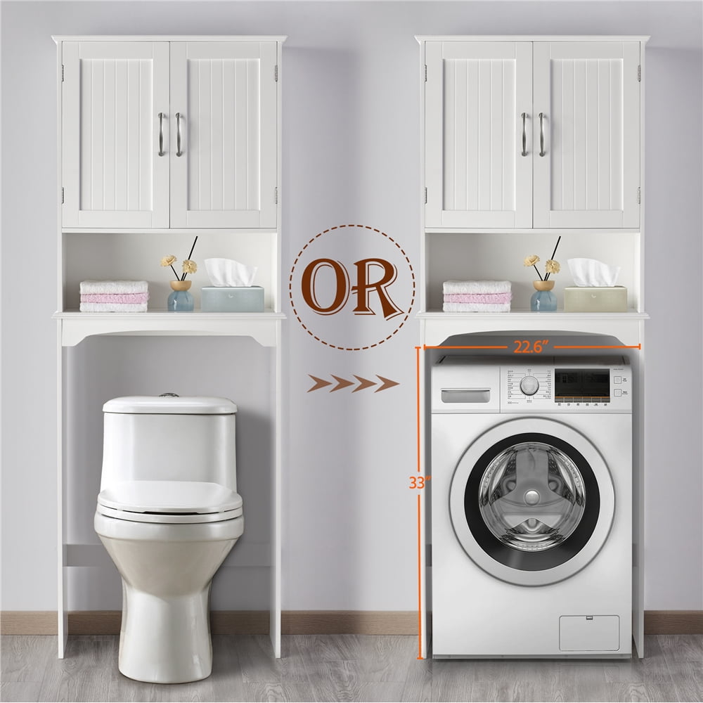 Alden Design 9" Width Wooden over The Toilet Bathroom Storage Cabinets with Door, White