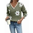 thumbnail image 2 of Female Oversized V Neck Fuzzy Sweaters Casual Loose Long Sleeve Chunky Knit Pullover Jumper Tops Army Green M, 2 of 9