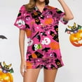 thumbnail image 2 of Ulitacool Womens Halloween Pajamas Set Short Sleeve Pjs And Shorts Set Button Down Pumpkin Ghost Print Sleepwear Hallowmas Soft Jammies Nightwear Hot Pink S, 2 of 6
