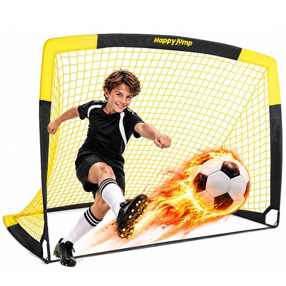 Happy Jump Portable Soccer Goals 5'x3.6' Folding Soccer Nets for Backyard Training Black/Yellow 1 pack