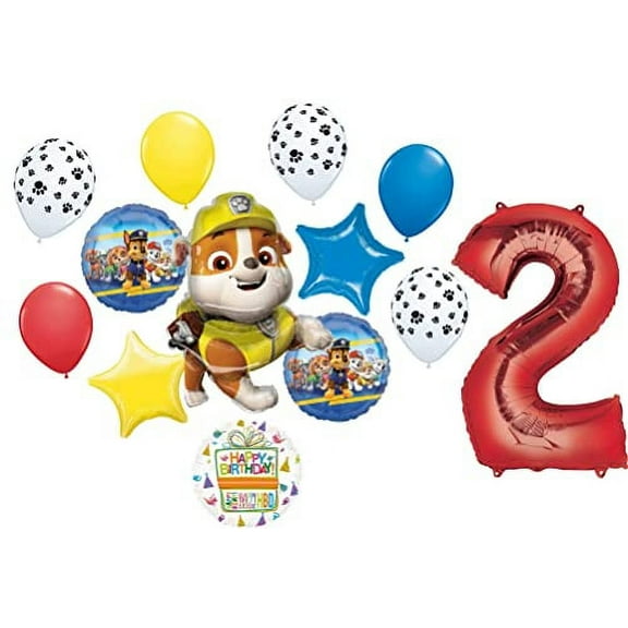 Paw Patrol Rubble 2nd Birthday Party Supplies Balloon Bouquet Decorations