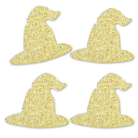 Gold Glitter Witch Hat - No-Mess Real Gold Glitter Cut-Outs - Halloween Party Confetti - Set of 24