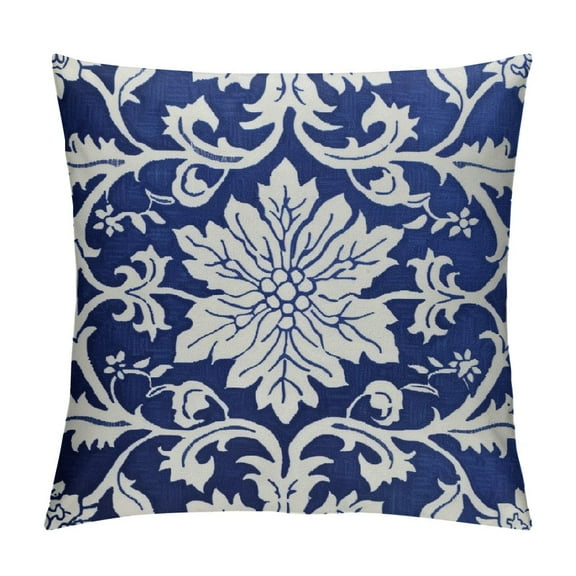 JRXY Navy Blue Ethnic Boho Pillow Covers Bohemian Carpet Style Vintage Navy Flower Print Decorative Throw Pillows Outdoor Square Cushion Case Farmhouse Decor for Home Sofa Bed White