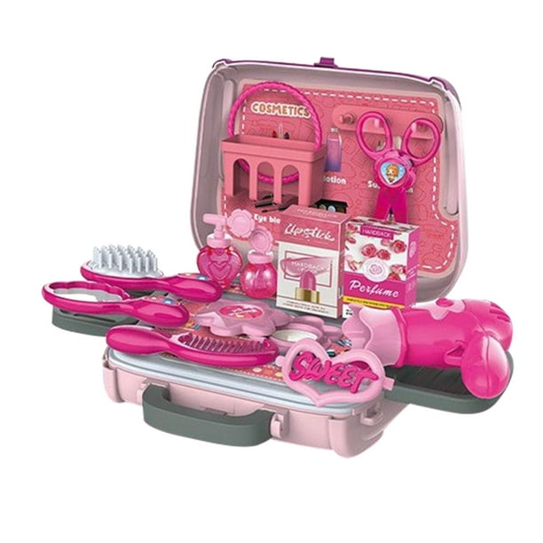 Sruiluo Kit de maquillage pour enfants – Fille Pretend Play Makeup & My T  Purse Toy pour tout-petits cadeaux avec miroir, peigne, sèche-cheveux,  rouge à lèvres, etc., cadeaux de Noël en liquidation