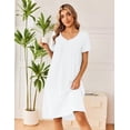 thumbnail image 2 of Ekouaer Cotton Nightgowns for Women Short Sleeve Night Gown V Neck Sleep Shirt Button Nightshirt Soft House Dress, 2 of 6