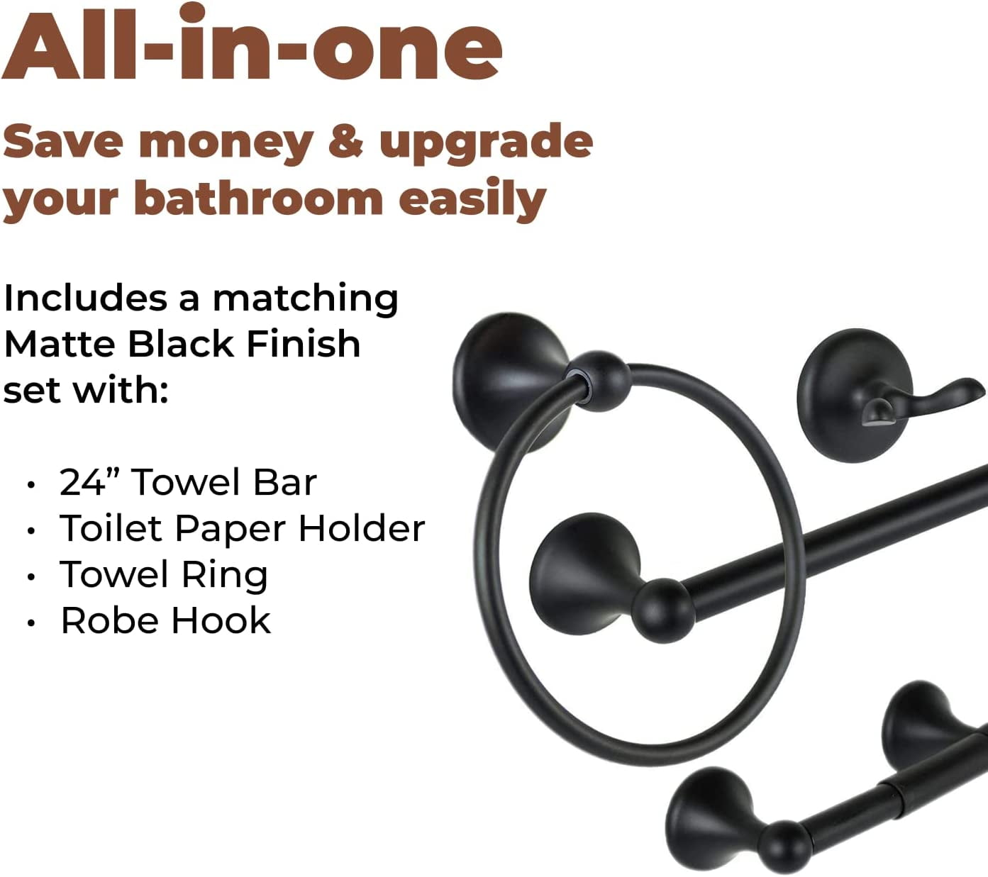 Cubilan 4-Piece Bath Hardware Set with Toilet Paper Holder, Towel Ring, 24 in. Towel Bar and Towel Hook in Oil Rubbed Bronze