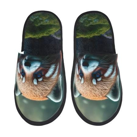 Balery Forest Plant Raccoon Slient Indoor Furry Fleece Comfort House Shoes Soft Non-Slip Home Shoes Cotton slippers House Slippers-- Large