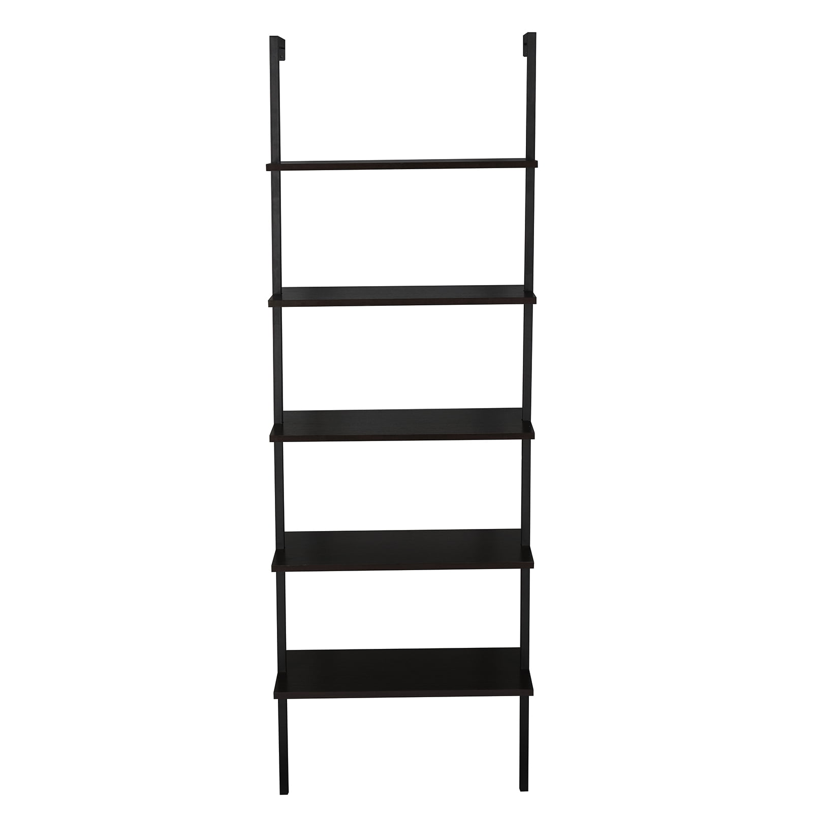 5-Shelf Ladder Bookcase with Metal Frame, Industrial 5-Tier Modern Wood Ladder Shelf Wood Shelves, Dark Walnut