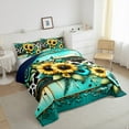 thumbnail image 3 of Manfei Spring Flower Floral Bedding Queen Comforter Set, Chic Sunflower Rose Down Comforter, Teal Damask Barn Door Bedding Sets Queen with Comforter, Breathable Room Decorative, 3 Pieces Reversible, 3 of 8