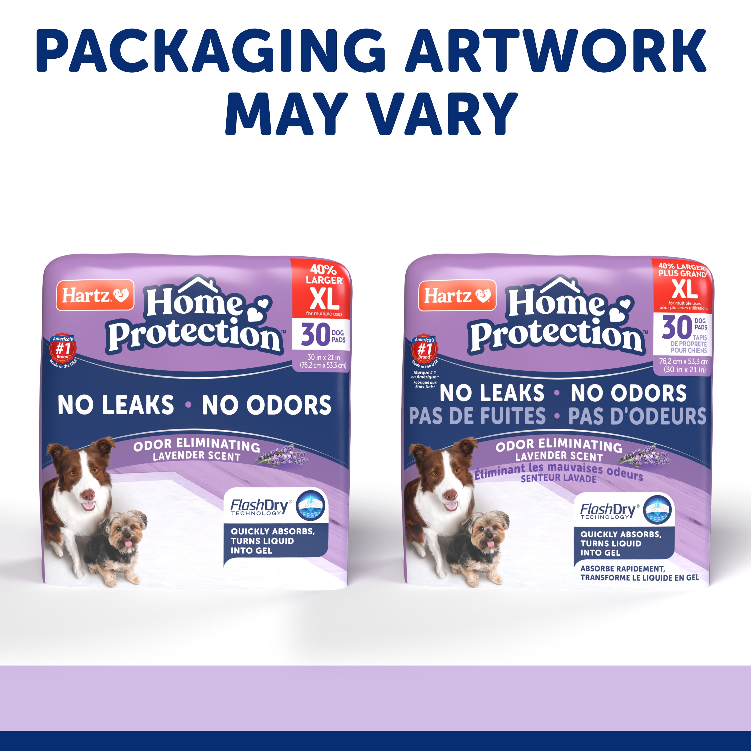 Hartz Home Protection Super Absorbent Odor Eliminating Lavender Scented No Leaks Dog Pads, XL, 30in x 21in, 60 Count