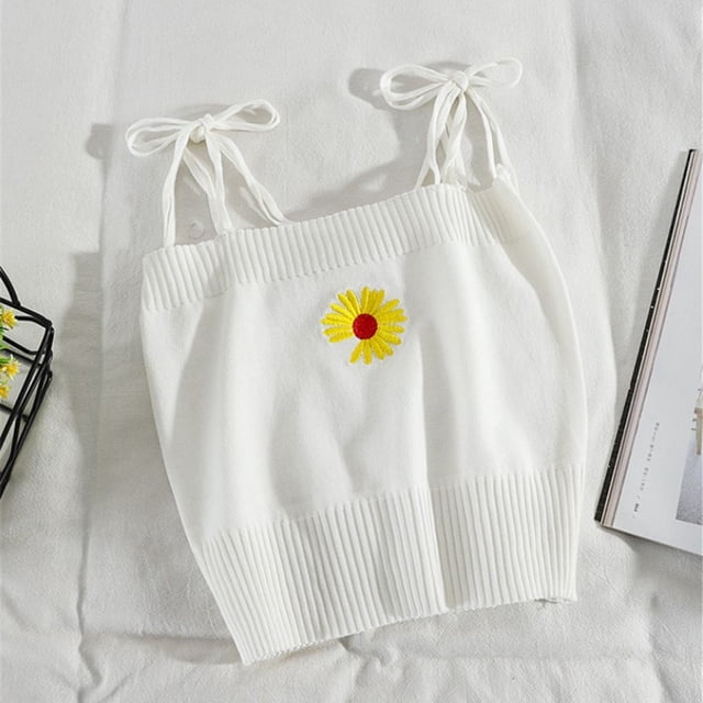 Chaleco de mujer Chica fuera del hombro Correa Crop Top Chaleco ajustado de punto, blanco Inevent AP001483-01B