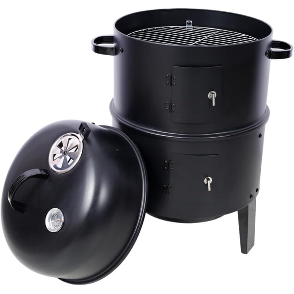 Urday Multi-Layer Charcoal Smoker & Grill, 16" Portable Vertical BBQ Smoker for Meat Smoking & Grilling, Compact Outdoor Charcoal Grill for Patio & Camping