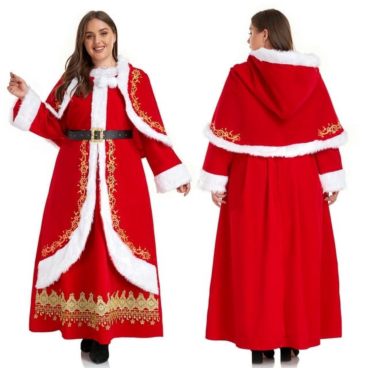 Women's Sexy Mrs. Claus Christmas Costume Dress With Belt - Santa Outfit