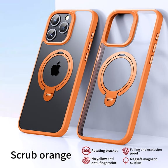 for iPhone 14 Pro Max Frosted Clear Case with Magnetic Stand, [Compatible with MagSafe] [Invisible Ring Holder] Soft TPU Frame Shockproof Protection Cover for iPhone 14 Pro Max Phone Case, Orange