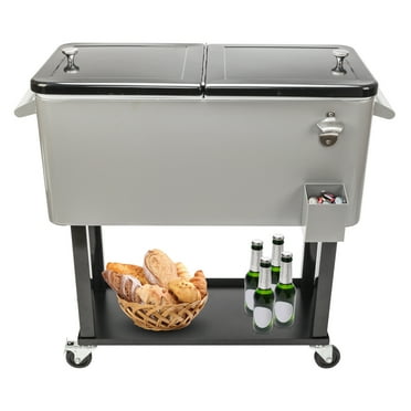 Ktaxon 80QT Rolling Party Iron Spray Cooler Cart Ice Bee Chest Patio Warm Shelf