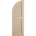 thumbnail image 2 of Ekena Millwork 15"W x 40"H (25" Low Side) Timberthane Rough Sawn Two Equal Louver w/Quarter Round Arch Top Faux Wood Shutters (Per Pair), Primed Tan, 2 of 6