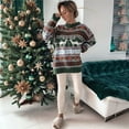 thumbnail image 4 of Female Christmas Patterns Knitted Sweater Long Sleeve Floral Printed Pullover Tops Green M, 4 of 7