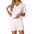 thumbnail image 1 of Conjunto de pijamas para mujeres INSPIRE CHIC 100% algodón, con botones, cuello de muesca, ropa de dormir de manga corta, trajes de 2 piezas con bolsillos, S blanco, 1 of 6
