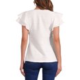 thumbnail image 3 of Blusa de manga corta con volantes Inspire Chic para mujer, cuello redondo, texturizada, casual de verano, talla XS, blanca, 3 of 6