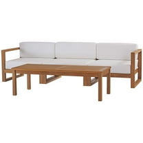 Lounge Sectional Sofa Chair Set, Wood, Brown Natural White, Modern Contemporary Urban Design, Outdoor Patio Balcony Cafe Bistro Garden Furniture Hotel Hospitality