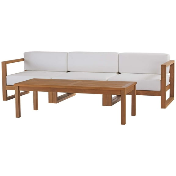 Lounge Sectional Sofa Chair Set, Wood, Brown Natural White, Modern Contemporary Urban Design, Outdoor Patio Balcony Cafe Bistro Garden Furniture Hotel Hospitality