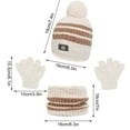 thumbnail image 3 of Xfvqtps Children 3 Piece Sets Hat Scarf and Gloves Knitted Fleece Lining Stripe Plush Pompom Thickened Windproof Coldproof Warm Winter Beanie Scarf and Glove 3PCS Outfits Set Beige, 3 of 9