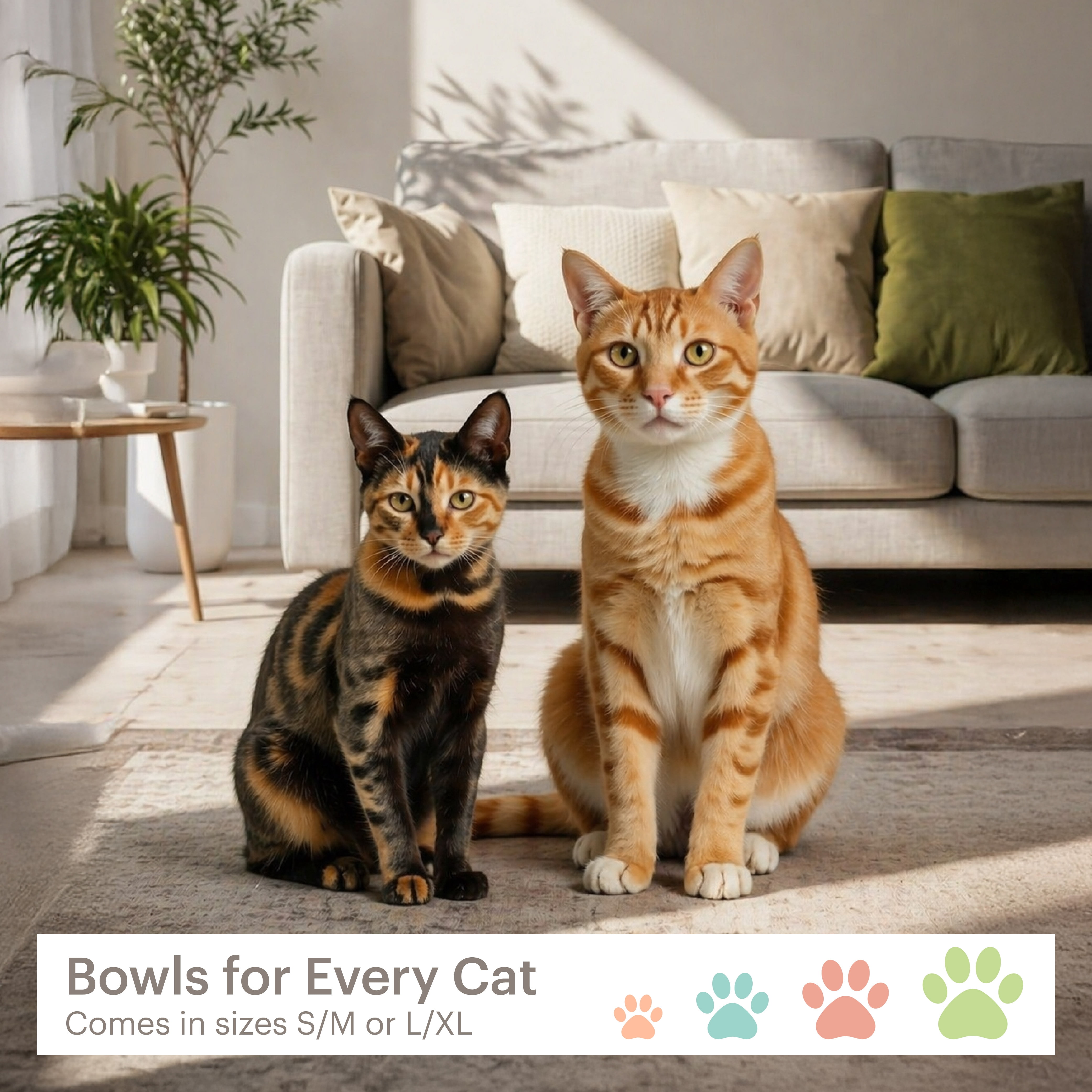 3 in 1 Melamine Cat Bowl Set with Lid Cream Large/Extra Large