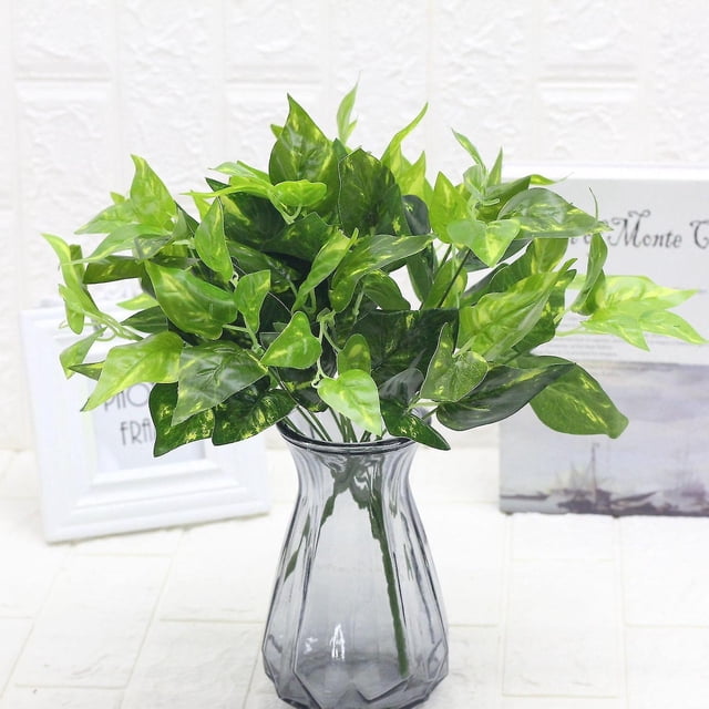 Hojas de plantas artificiales, 7 tenedores, plantas verdes falsas de plástico vital, 5 uds. LingWen 8390615577106