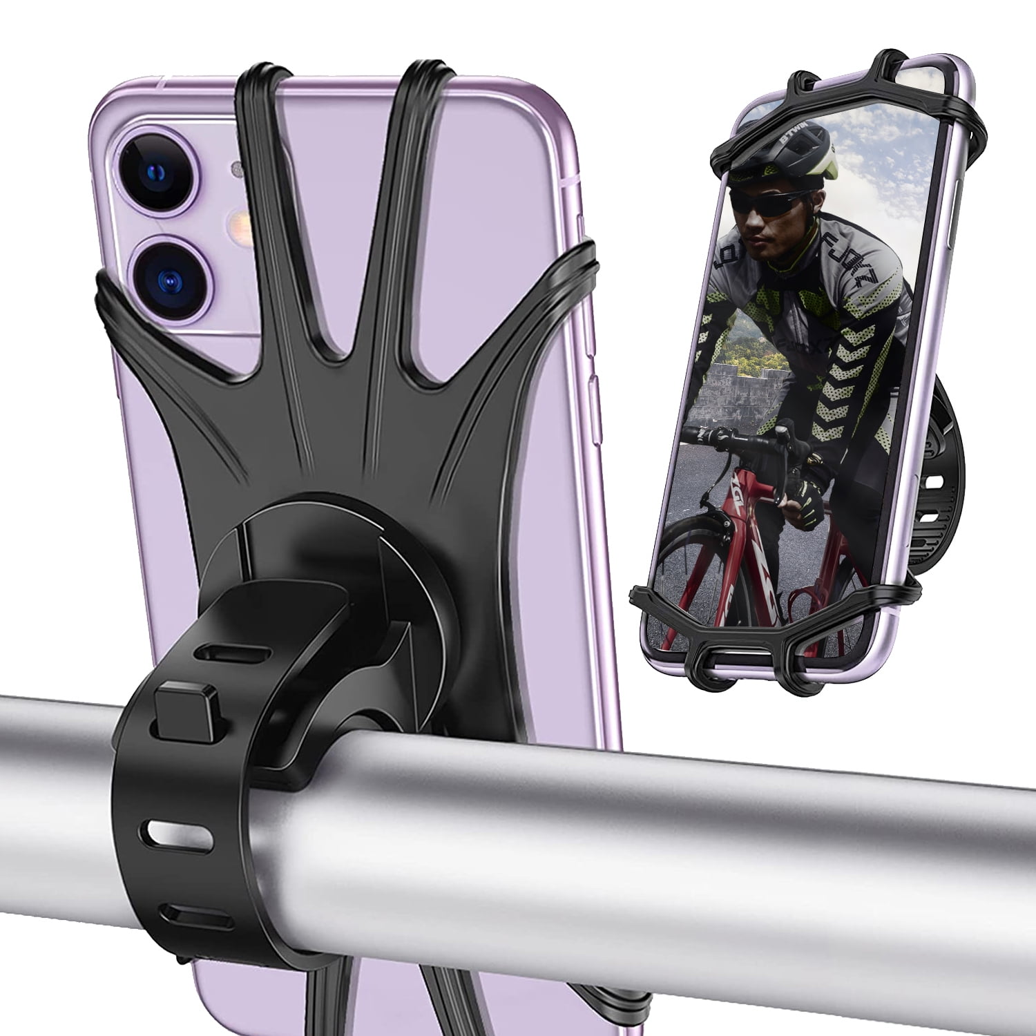 Bike Phone Mount, 360° Rotatable Adjustable Bike Cell Phone Holder, Universal Motorcycle Bike Phone Mount Compatible with iPhone 12/Pro/mini/11/Xs/Max/Xr/X/7/8/Plus, 4.0''~6.7'' Cellphones