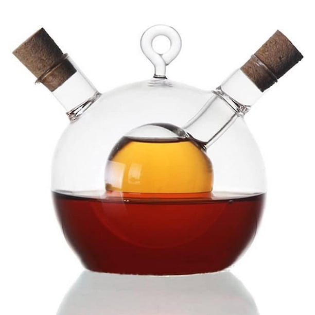 Dispensador De Aceite De Oliva Redondo 2 En 1 Para Cocina Y Botella De Vinagre Transparente, Olla De Vidrio Sellada Para Control De Aceite, 8,5 X 11,5 X 10 Cm
