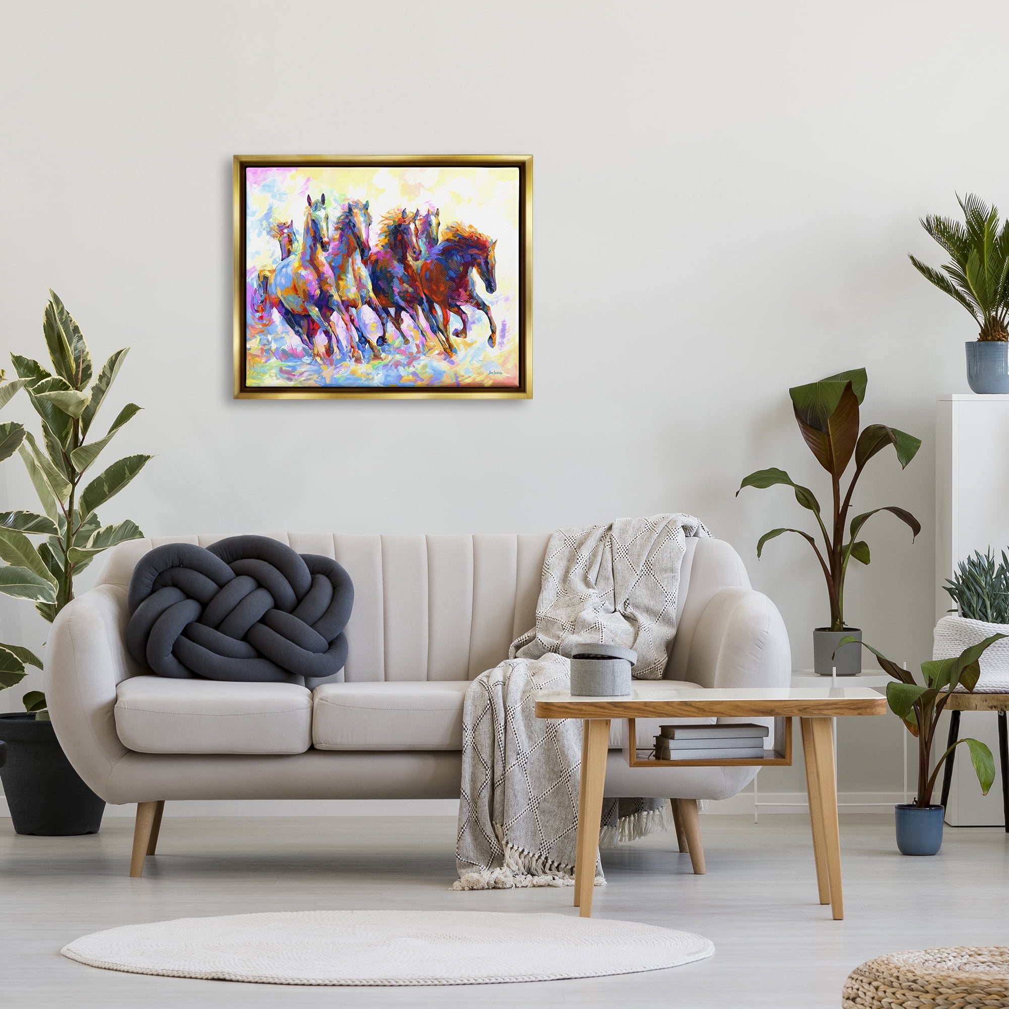 Stupell Industries Vivid Wild Horses Running Animals & Insects Painting Gold Floater Framed Canvas Art Print Wall Art, 31 x 25