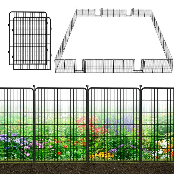 Decorative Garden Metal Fence Black 108ft×40in 48 Panels Wire Rustproof Folding Animal Barrier Border Heavy Duty Iron Landscape Edging Privacy Fencing Patio Flower Bed for Yard Dog Outdoor Fences