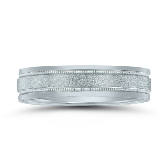 SZUL Men's 5mm Wedding Band with Stone Center Finish and Milgrain in 10K White Gold