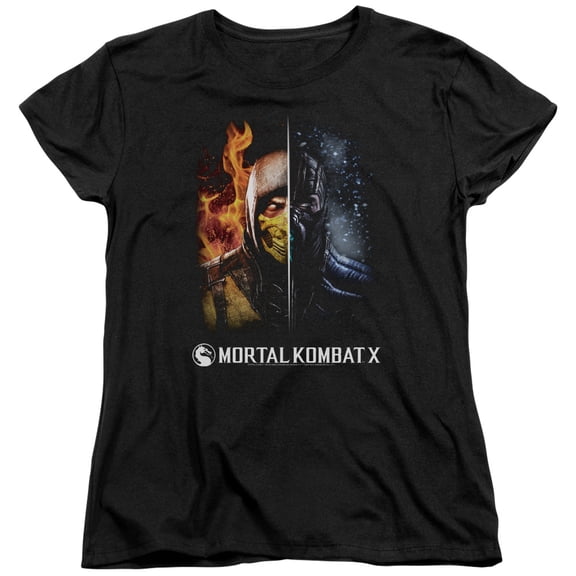 Trevco Sportswear WBM527-WT-4 Mortal Kombat Fire & Ice Womens Short Sleeve T-Shirt, Black - Extra Large