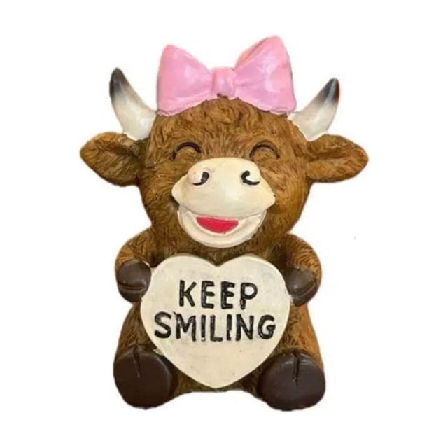 Valentines Day Ornament Smiling Highlands Cow Resin Figurine Statue Home Desktop Decor
