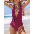 thumbnail image 6 of Women’s One Piece Swimsuit Sexy Deep V Neck Solid Red Bathing Suit - Red, 6 of 7