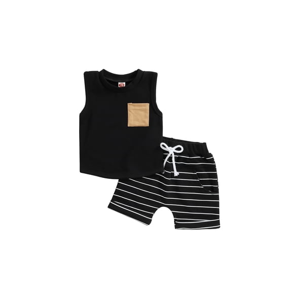 BemeyourBBs Toddler Baby Boy Summer Clothes Infant Baby Boys 2 Pieces Outfits Sleeveless Pocket Tank Vest Tops Striped Pocket Shorts Set