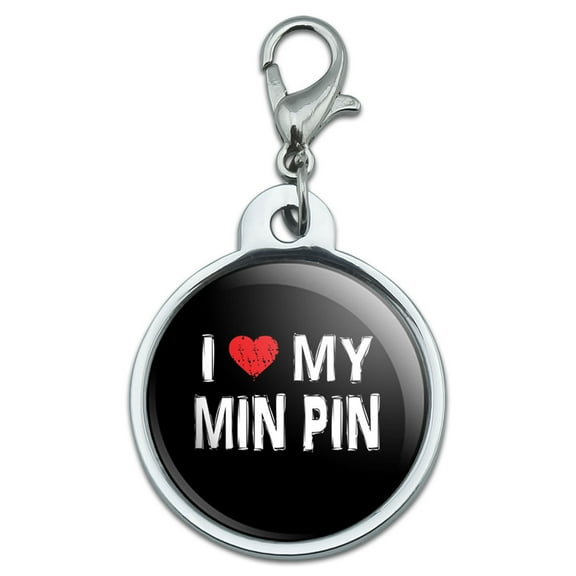 I Love My Min Pin Stylish Small Metal ID Pet Dog Tag