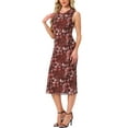 thumbnail image 4 of Mesh Floral Dress for Women's Sleeveless Crew Neck Cocktail Party Midi Dresses S Burgundy, 4 of 6